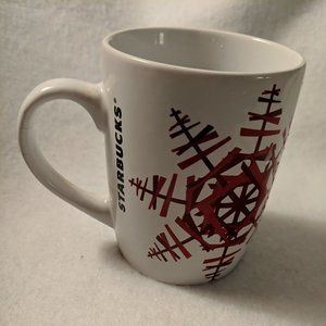Starbucks Christmas 2012 Coffee Cup Mug White with Large Red Snowflake Design